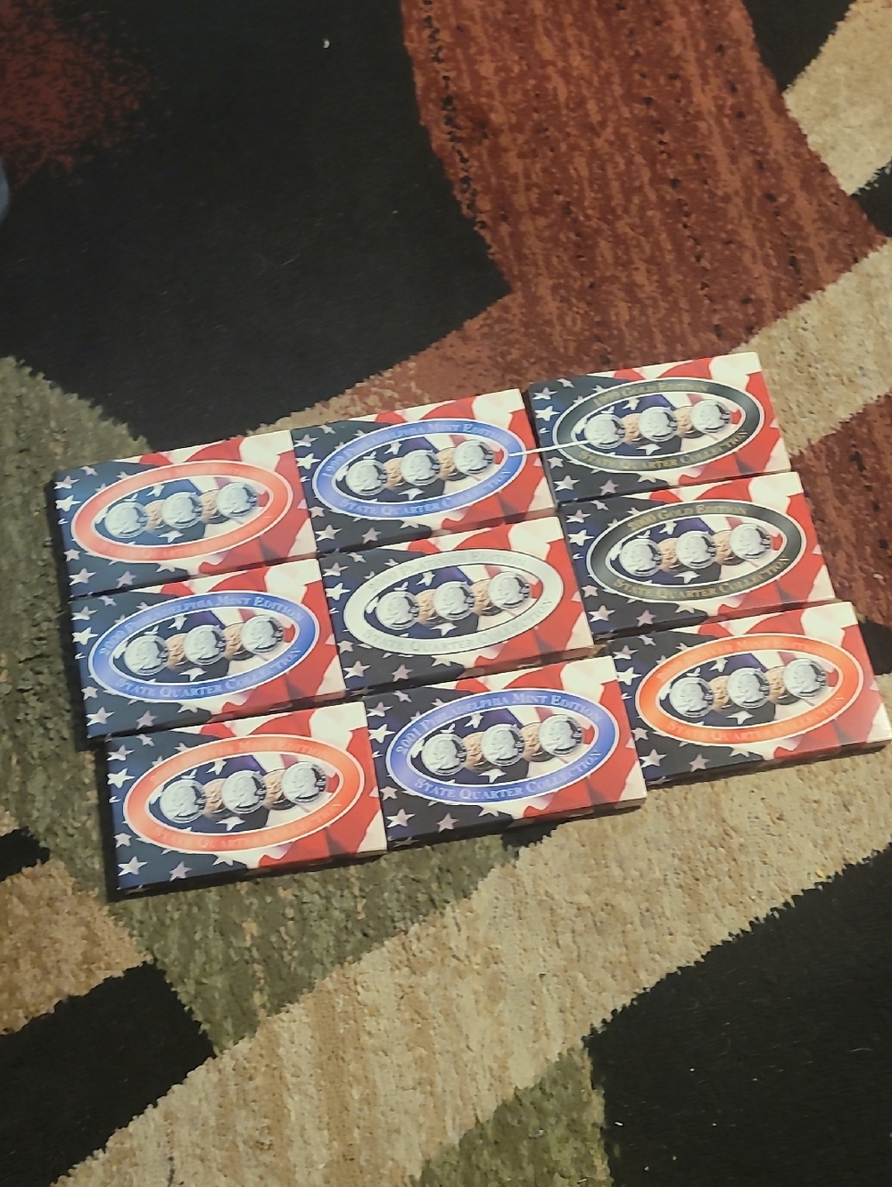 Set of 9 Patriotic Coins- Red White Blue Dever and Philadelphia Mint 1999-2001